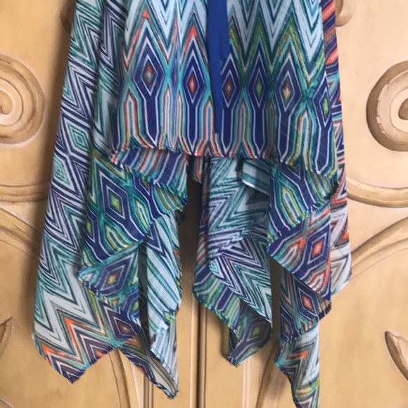 My Michelle Sundress with Handkerchief Hem Royal & Aqua Blue - Picture 3 of 12